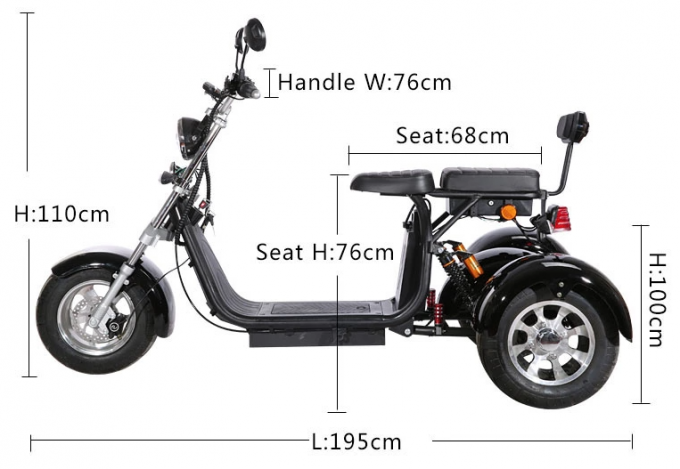 वयस्कों के लिए ऑफ रोड 3 व्हील इलेक्ट्रिक स्कूटर स्ट्रीट कानूनी 1000w 1500w 60v लिथियम बैटरी 15